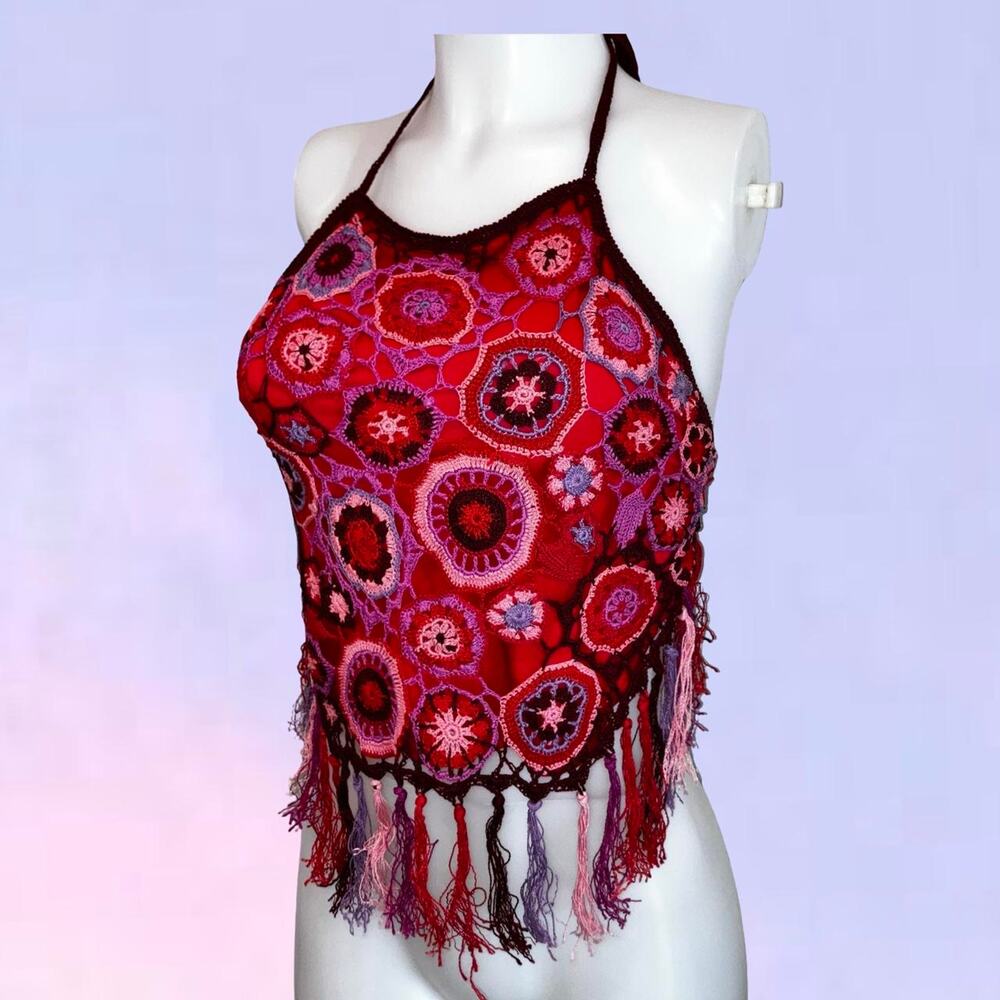 Vintage 90s y2k rene derhy crochet halter top